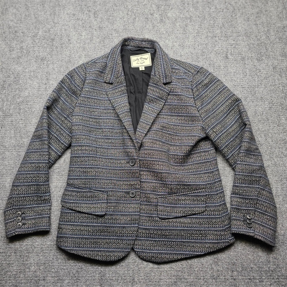 Lucky Brand Womens Blue Striped Tweed Two Button Blazer Jacket Size 8 7W30730